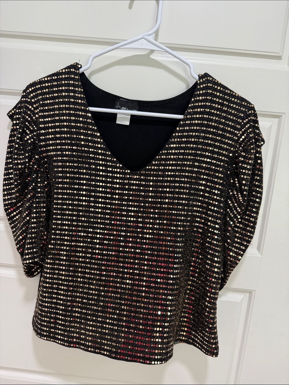 Black and Gold Sequin V-Neck Women's Top